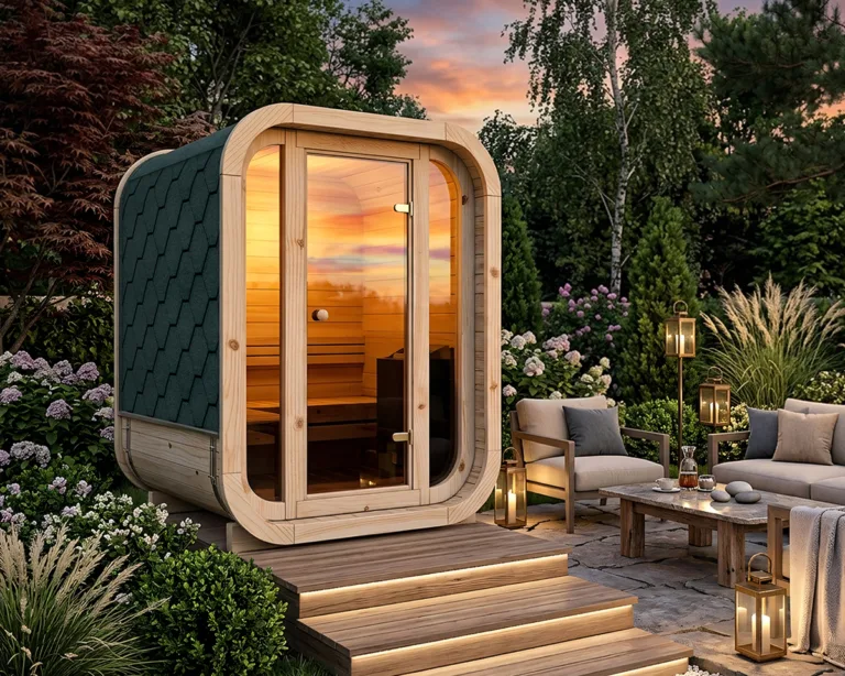 Mini sauna w aranżacji - wizualizacja 3D + AI