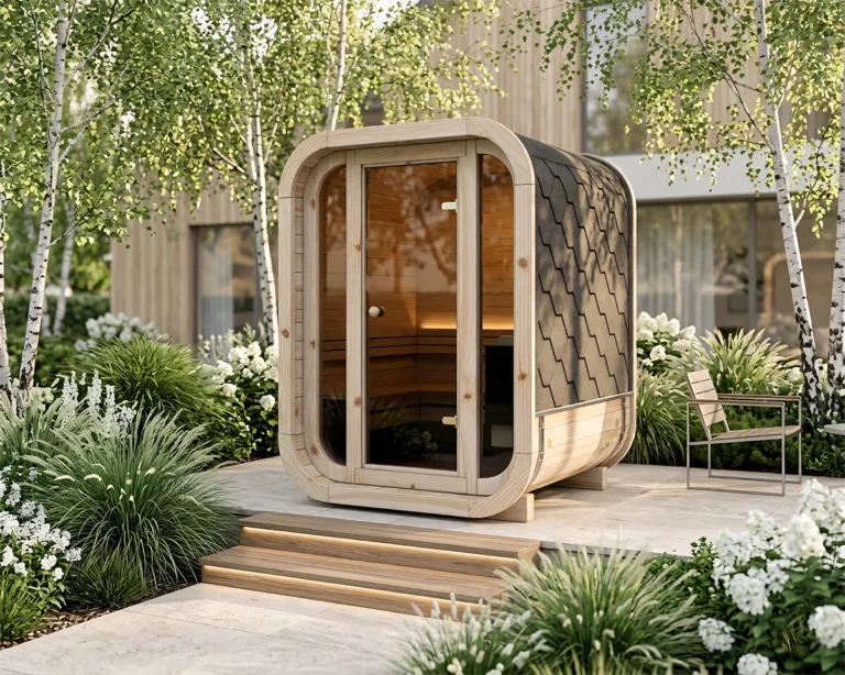 Mini sauna w aranżacji - wizualizacja 3D + AI