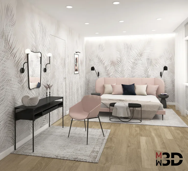 Nowoczesna i elegancka sypialnia - wizualizacja 3D