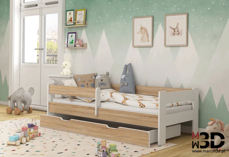 Wizualizacja 3D łóżka dziecięcego w aranżacji