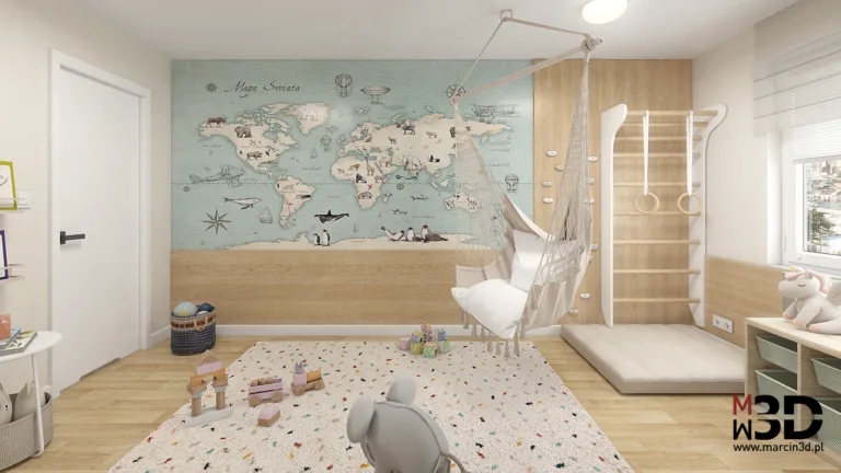 Wizualizacja 3D pokoju dziecięcego - ujęcie 2